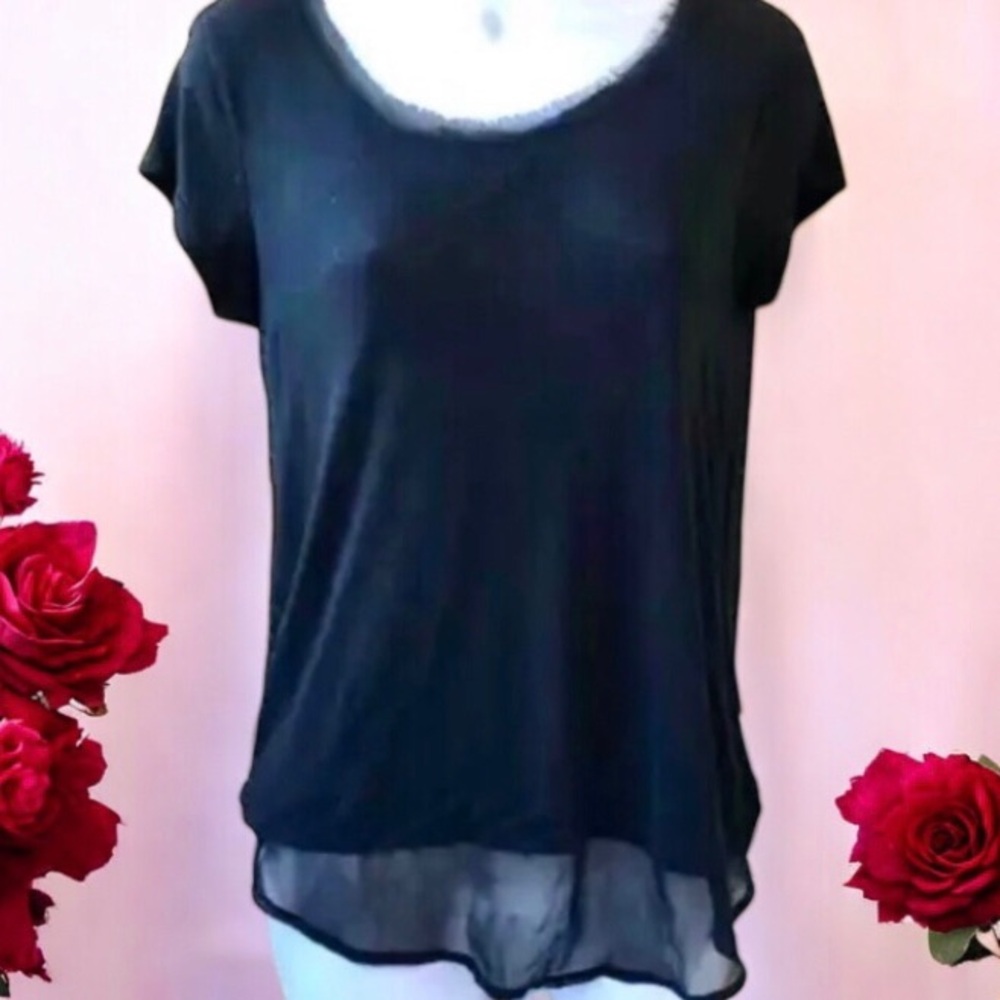 Femme By Tresics Black Top Cap Sleeve SHEER HEM